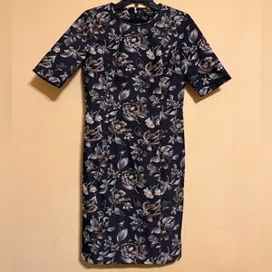 - - Worth Floral Embroidered Short Sleeve Sheath Dress